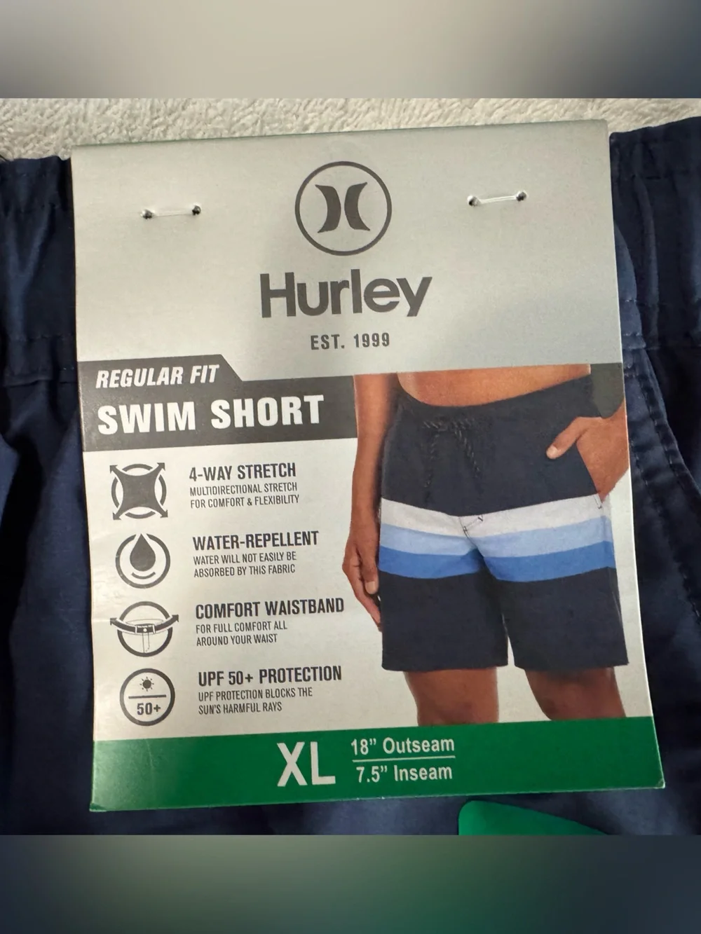Hurley Navy Swim Shorts with Blue & White Stripes XL